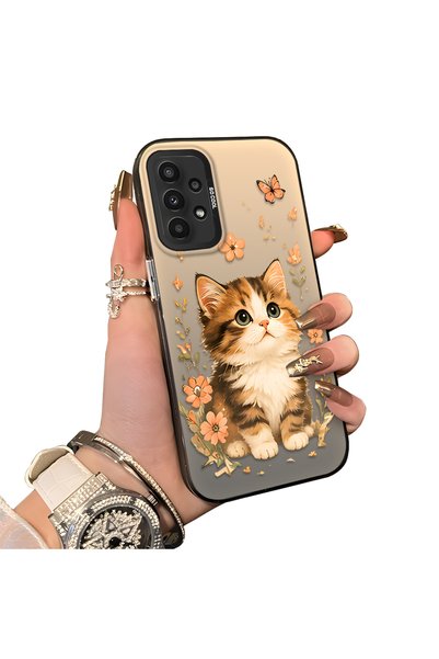 Hontinga Samsung Galaxy A23 Compatible Silicone Edge Hard Back Case Cat Patte...