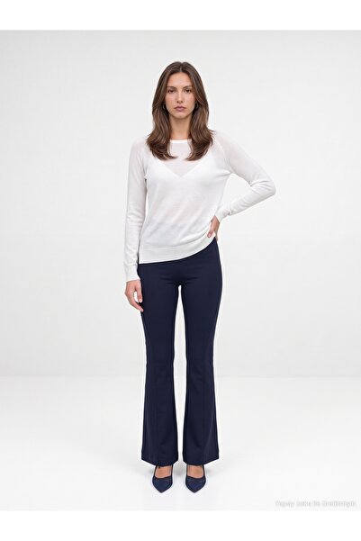Dilvin 73037 Zipper Detailed Flare Pants-K.Navy Blue