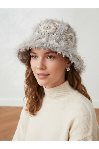 Daisy Kadın El Örgüsü Motifli ve Yumuşak Dokulu Kışlık Şapka - Trend Model Be...