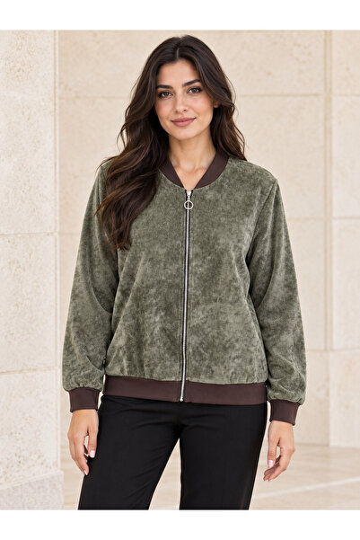 AGORATEKSTİL Women's Italian Zippered Pocketless Velvet Jacket 42-46