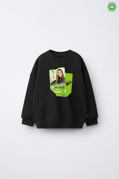 No9Wear Manifest Grubu Sueda Baskılı Kız Çocuk Sweatshirt 4-14 yaş