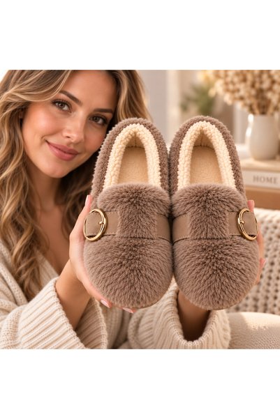 MOON CLOUD KADIN PELUŞ GOLD AKSESUAR DETAYLI SICAK TUTAN LOAFER EV-OFİS AYAKK...