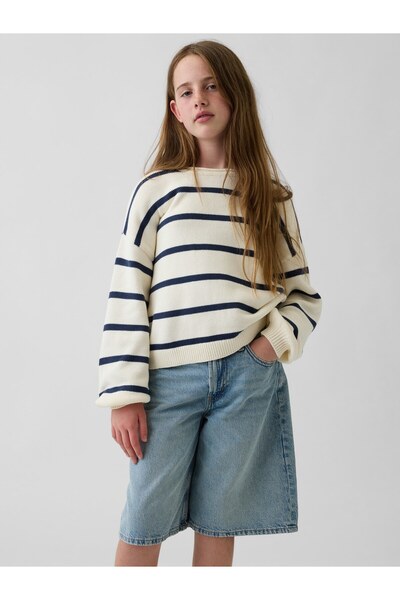 GAP Kız Çocuk Krem %100 Pamuk Oversized Rollneck Kazak