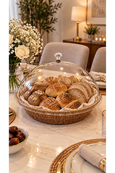 ABAREEK Round Rattan Serving Basket for Bakery and Fruit, Synthetic Rattan Ba...