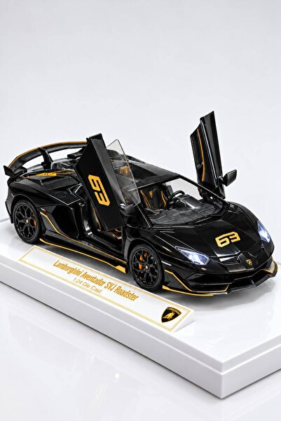 Lamborghini Aventador Svj Roadster 1:24 Ölçek Sesli Işıklı ve Kornalı Diecast Model Araba Sergileme Standlı Siyah
