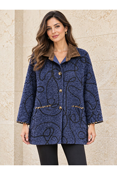 AGORATEKSTİL Women's Italian Buttoned Double Pocket Felt Coat 42-48