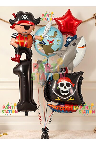 Parti Station Pirate Concept 1 Year Old Balloon Set - 6 Piece Giant Size Pira...