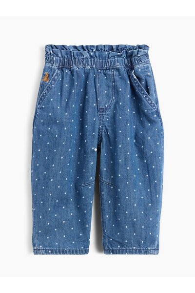 GAP Bebek Mavi Polka Dot Pull-On Fırfır Barrel Jean Pantolon