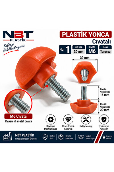 Plastik Başlı Yonca Çap 30 M6x15 MM 5'li Paket