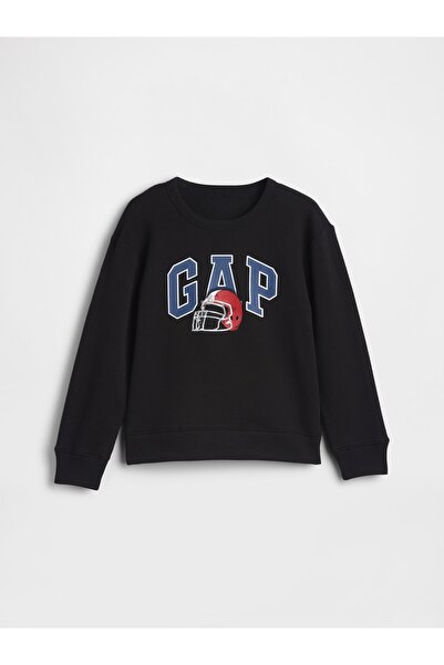 GAP Erkek Çocuk Siyah Relaxed Logo Sweatshirt