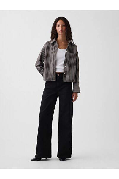 GAP Kadın Siyah High Rise Stride Wide-Leg Jean Pantolon