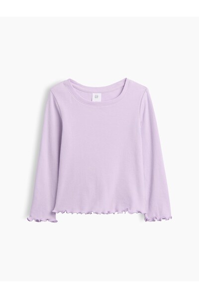 GAP Kız Bebek Lila Fitilli Bisiklet Yaka T-Shirt