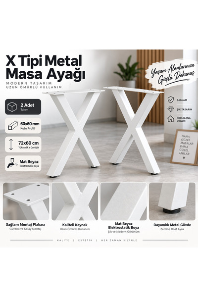 Genel Markalar EvKolleksiyon X Tipi Metal Masa Ayağı 2 Li Takım 72x60 Cm 60x6...
