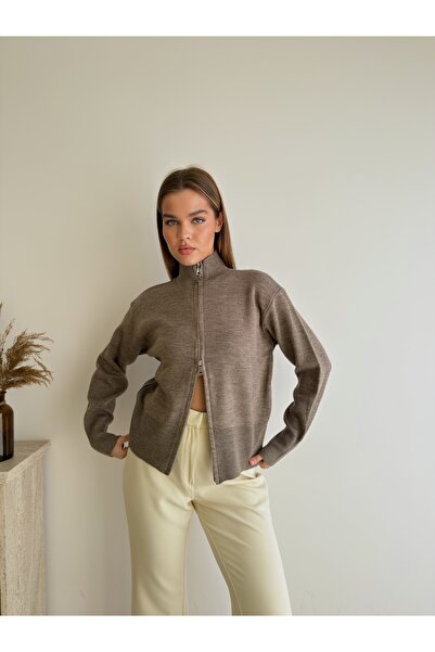 KENZA'A TRİKO Double Zipper Turtleneck Cardigan