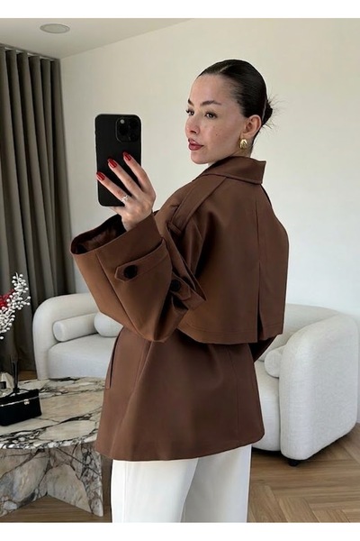 Lovely butik Women's Short Trench Coat / Jacket - with Flounce Sleeves & Tie