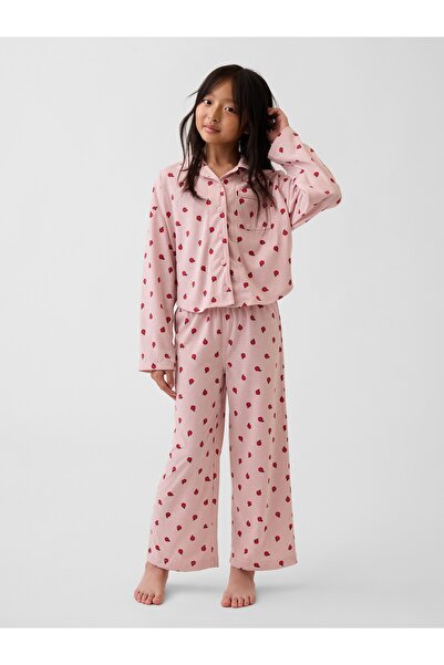 GAP Kız Çocuk Açık Pembe Recycled Baskılı Pijama Takımı