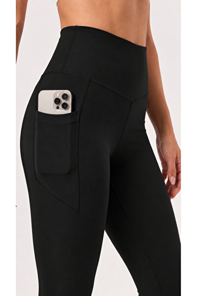MRN TEKSTİL Wowo Women's High Waist Sports Leggings with Pockets, Stretchy Slim Fit Fitness and Pilates Leggings with Phone Pockets