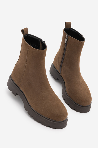 Marjin Women's Zippered Thick Sole Casual Boots Terase Light Brown Suede
