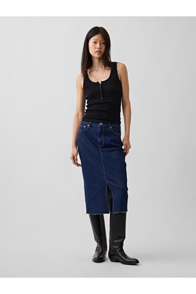 GAP Kadın Koyu Mavi Denim Midi Kalem Etek