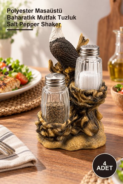 Yenilig 4-Piece Salt and Pepper Shaker Set with Eagle Figure – Polyester Desk...