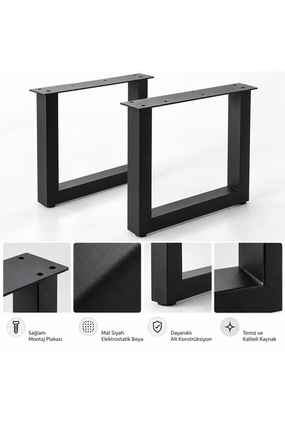 EvKolleksiyon U Tipi Metal Masa Ayağı 2'li Takım 60x72 cm 60x60 Çelik Profil