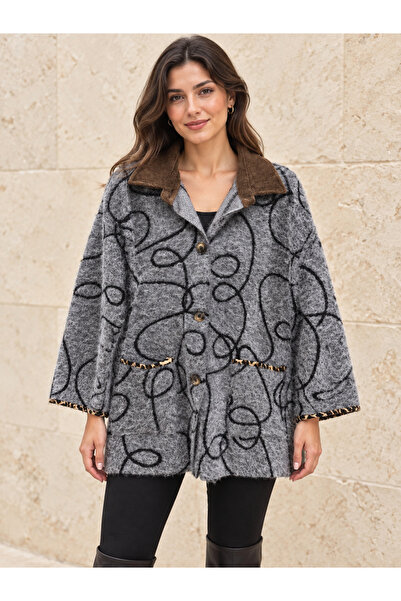 AGORATEKSTİL Women's Italian Buttoned Double Pocket Felt Coat 42-48