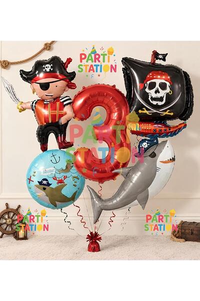 Parti Station Pirate Concept 3-Year-Old Balloon Set - 5 Piece Giant Pirate Sh...