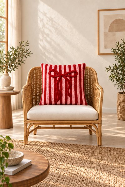 dekomingo Bow Patterned Punch Look Printed Decorative Throw Pillow Cover (Double Sided)