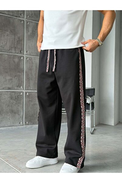 FO4RBS Ethnic Pattern Striped Design Baggy Tracksuit Black