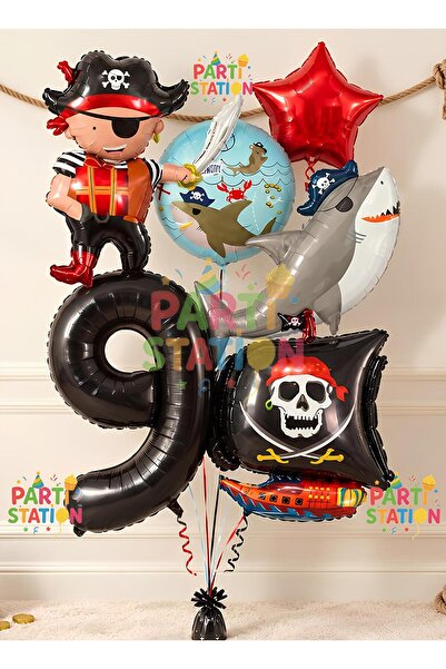 Parti Station Pirate Concept 9 Year Old Balloon Set - 6 Piece Giant Pirate Sh...