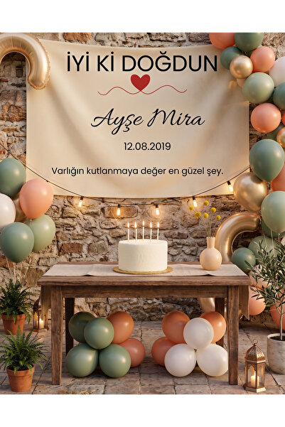 Kişiselleştirilebilir Büyük Ebat Dikey Birinci Kalite İyi Ki Doğdun Kumaş Doğum Günü Duvar Örtüsü Duvar Panosu
