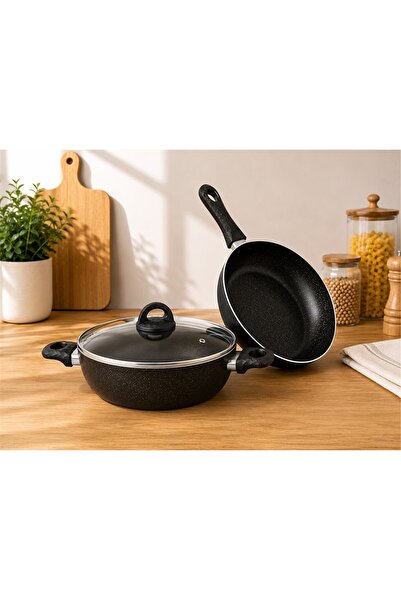 btpeak Çetcook Granite Set of 2 24 cm Frying Pan 24 cm Pan Black