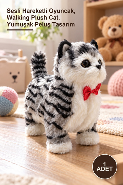 Yenilig 1 Piece Plush Walking Cat – Sound-Activated Moving Toy, Walking Plush...
