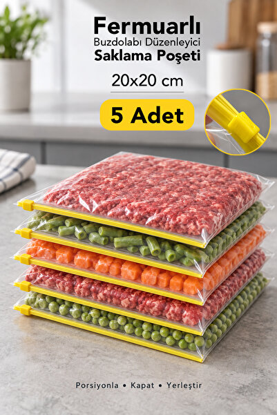 Meleni Home 5 Adet 20x20cm Buzdolabı Poşeti - Fermuarlı Derin Dondurucu Difri...