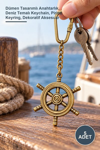 Yenilig 5 Pieces Brass Rudder Keychain – Rudder Design Keychain, Nautical The...