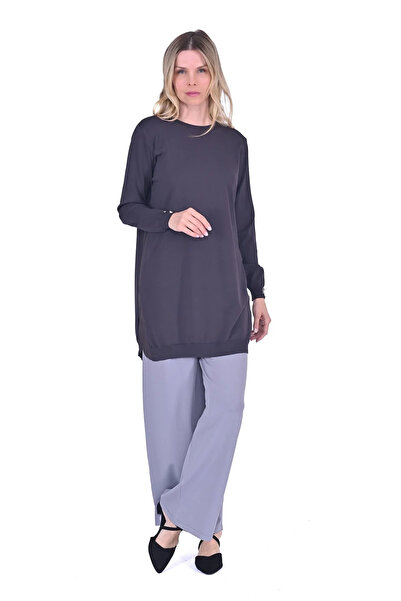 Invee Shirt Garnished Knitwear Tunic Anthracite 5860
