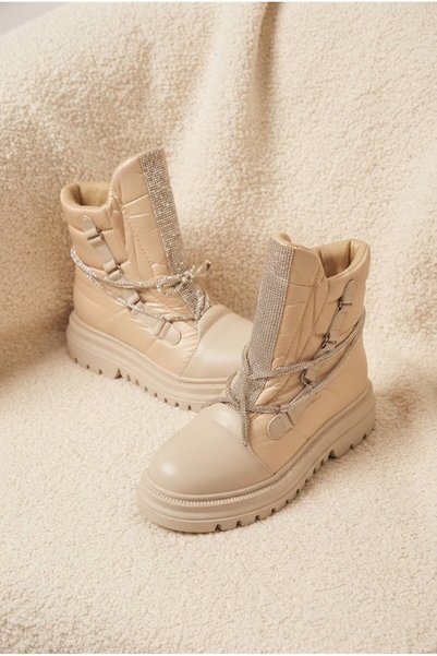 ShoeTek Giza Women's Snow Boots with Stones and Laces, Parachute Fabric, Beige