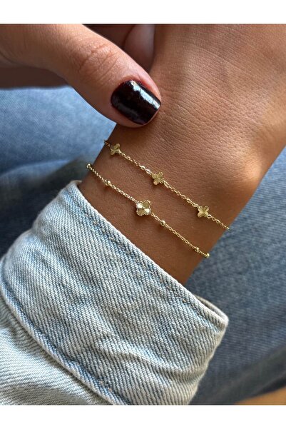 Tuysa Jewelry Yonca Detaylı İkili Bileklik Seti
