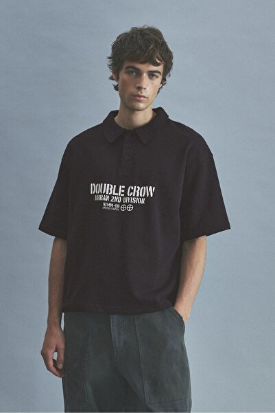 Pull & Bear Kısa kollu yazılı polo t-shirt