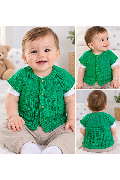 Meralin Elinden Hand Knitted 0-1 Year Old Green Baby Vest