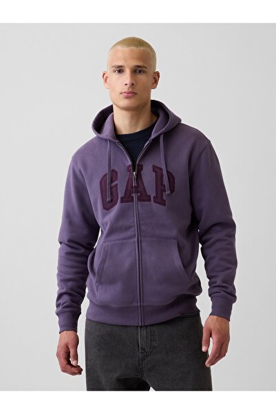 GAP Erkek Mor VintageSoft Arch Logo Tam Fermuarlı Sweatshirt