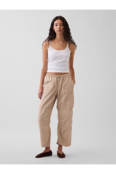 GAP Kadın Bej Mid Rise Twill Easy Barrel Utility Pantolon
