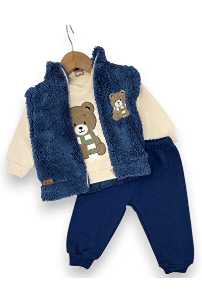voyyo kids baby Erkek Bebek Kışlık 3 İp Şardonlu Alt Üst Ve Welsoft Yelekli 9...