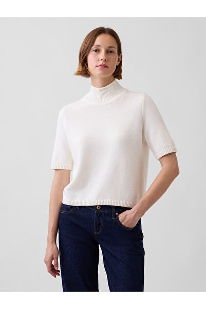 GAP Kadın Kırık Beyaz CashSoft Mockneck Elbow-Sleeve Kazak