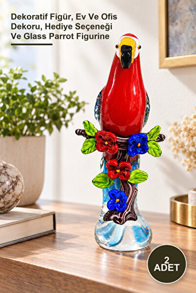 Yenilig 2 Adet El Yapımı Murano Cam Papağan Figürü – Dekoratif Figür, Ev Ve Ofis Dekoru, Hediye Seçeneği Ve Glass Parrot Figurine