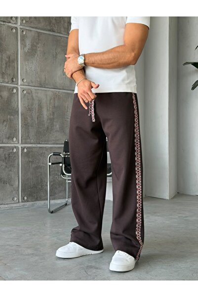 FO4RBS Ethnic Pattern Striped Design Baggy Tracksuit Brown