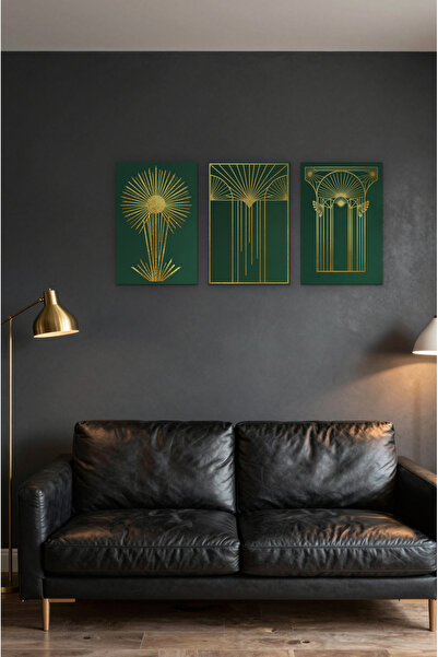 ZURİ DESİGN Zlatni Ray Art Deco poster set od 3 neokvirene MDF zidne slike
