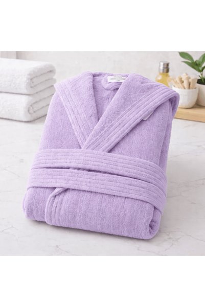 OEM Halat de baie, cu glugă, 100% bumbac, mărimea S-M, Velur Lila