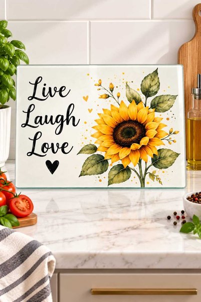 Generic Brand Glass Cutting Board Live Laugh Love Themed - Glass Cutting Boar...