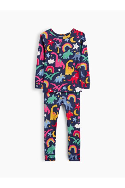 GAP Bebek Lacivert Organik Brushed Pamuklu Rainbow Dino Pijama Takımı